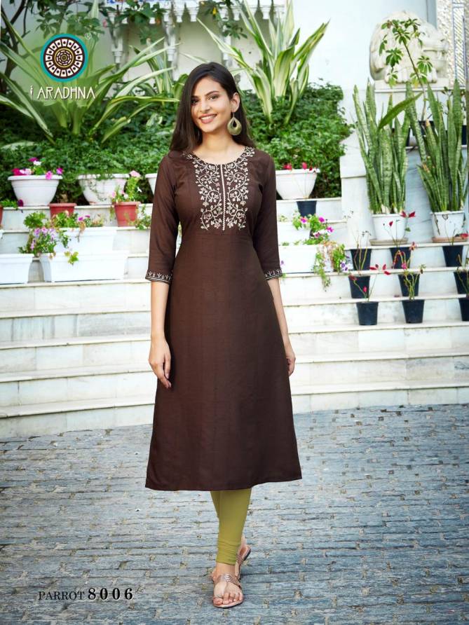 Aradhna Parrot 8 Designer Party Wear Heavy rayon Embroidery Kurti Collection